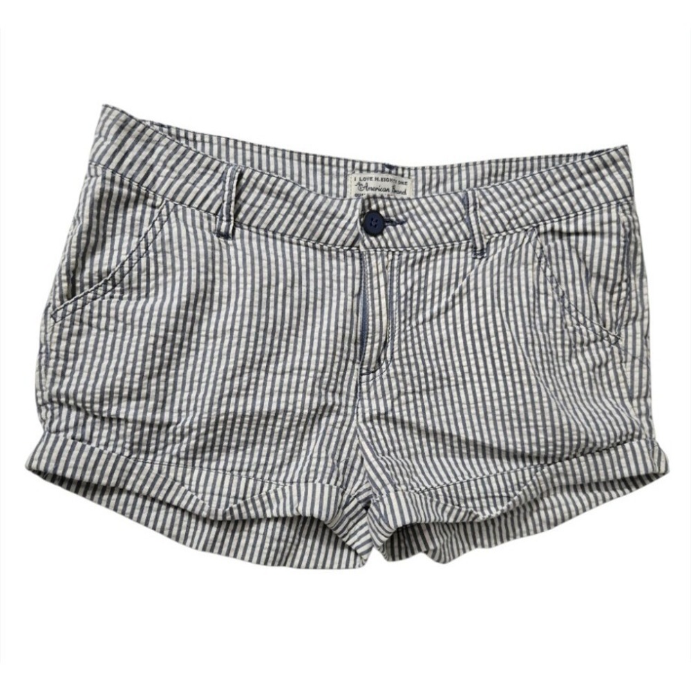 I Love H.Eighty One Seersucker Striped Shorts Blue White Size 28 Cuffed Coastal